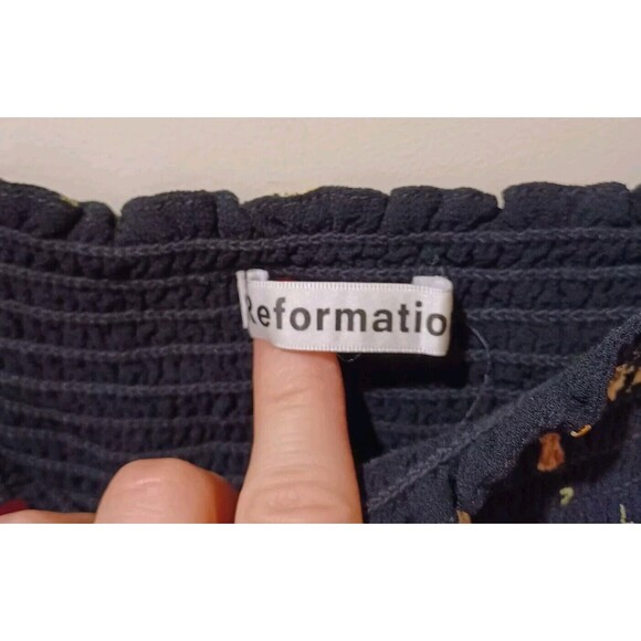 Reformation LouLou Mini Dress XL Ditsy Floral Venezia Black Ruched Square Neck - Picture 7 of 10